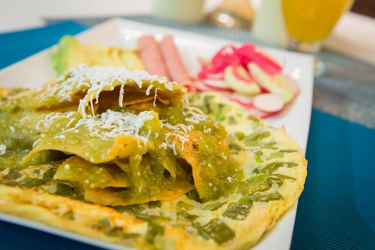 Torta de huevo con nopal y chilaquiles