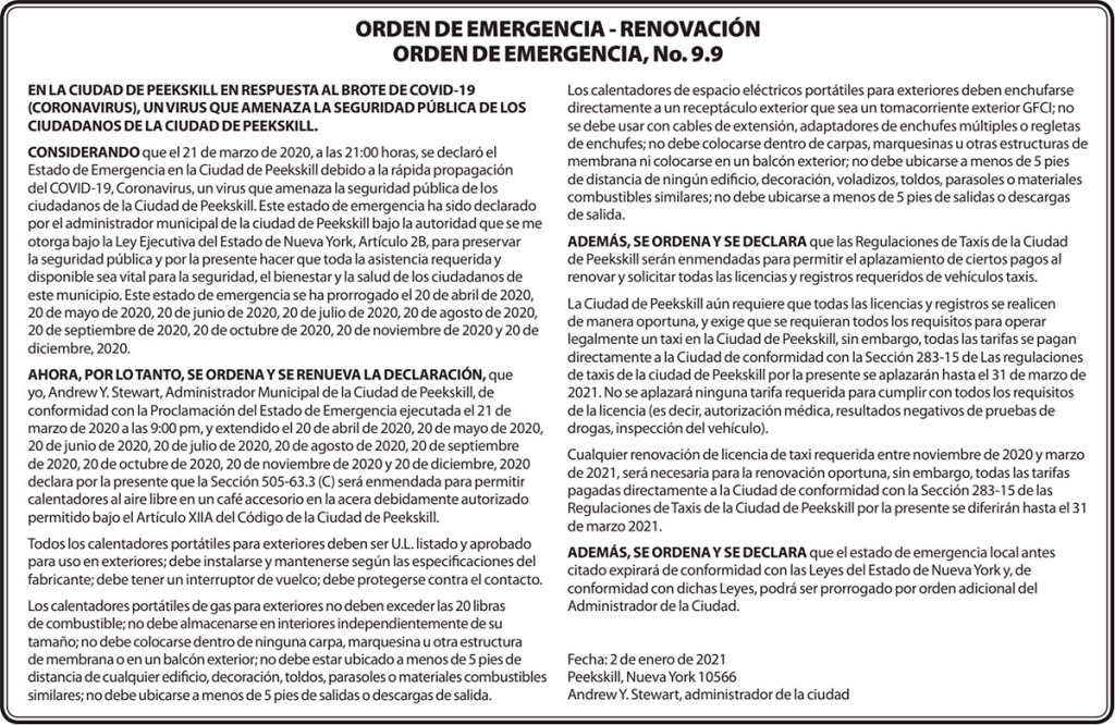 Orden de Emergencia - Renovación Orden de Emergencia, No. 9.9