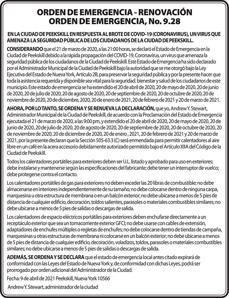 Orden de Emergencia – Renovación, No. 9.28